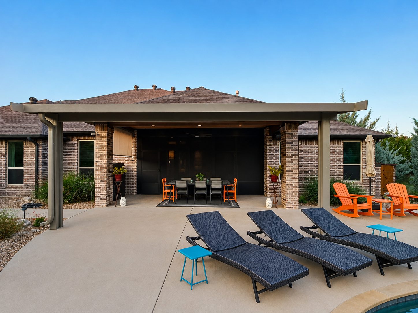 Patio cover with screened outdoor dining room, Granbury TX