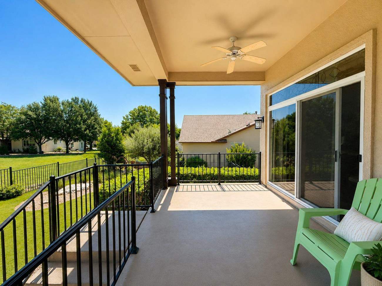 Covered porch with tan insulated cover